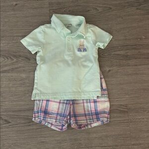 Janie and Jack BOY 12-18 Mth plaid ZipL Shorts & Polo Shirt Embroidered Bunny